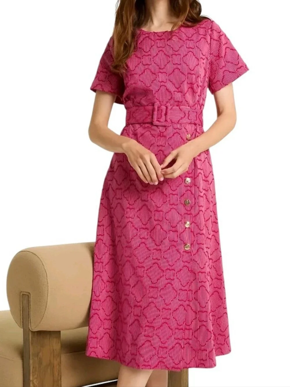 Draper James Charlotte Pink dress In Textured Stripe Sz 12 - Picture 1 of 7